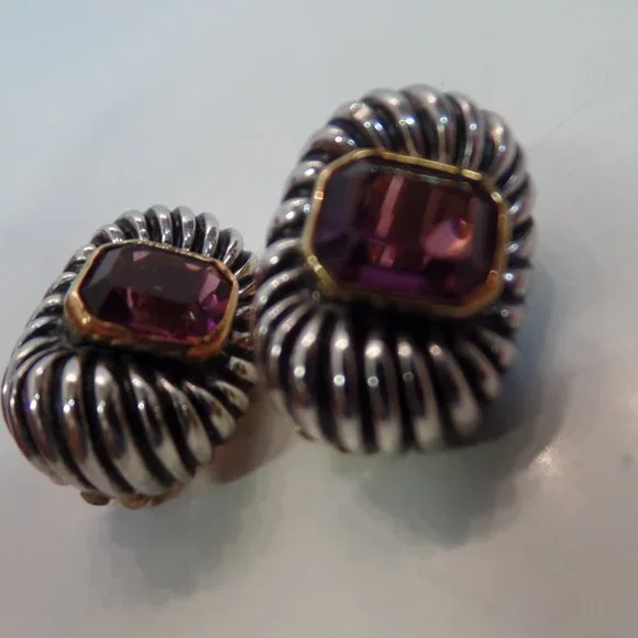 Vintage Gold & Silver Tone W Purple Stone CLIP On Earrings. Miss Jacksons Tulsa - Picture 8 of 12